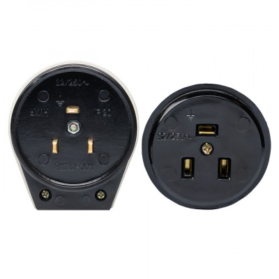 Фотография Разъем РШ-ВШ 32А 250В 2P+PE (ОУ) карболитовый черный EKF PROxima, артикул AS-250-O-03