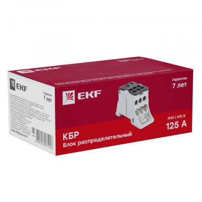 Фотография Блок распределительный КБР на DIN-рейку и монтажную панель 125A EKF PROxima, артикул plc-kbr125