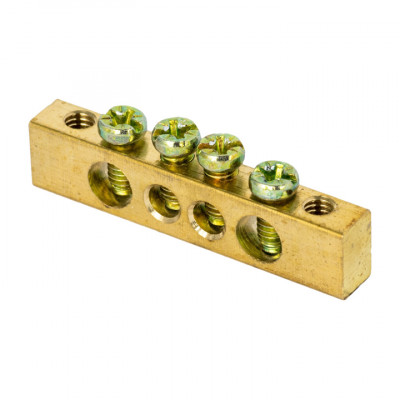 Фотография Шина PEN ноль-земля (8х12мм) 4 отверстия латунь крепеж по краям EKF PROxima, артикул sn0-125-4-k