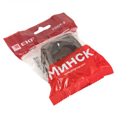 Фотография Розетка 1-местная ОП Минск 16А с заземлением тёмное дерево EKF, артикул EGR16-028-40