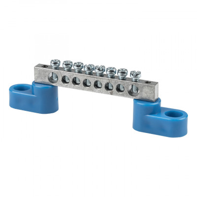 Фотография Шина 0 N (6x9мм) 8 отв. цинк 2 синих угловых изолятора EKF, артикул sn1-63-08-2