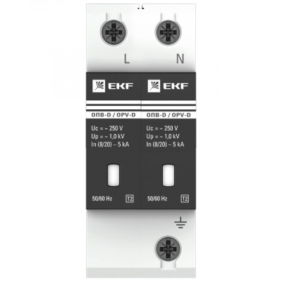 Фотография Ограничитель импульсных напряжений ОПВ-D/2P In 5кА 230В с сигн. EKF PROxima, артикул opv-d2
