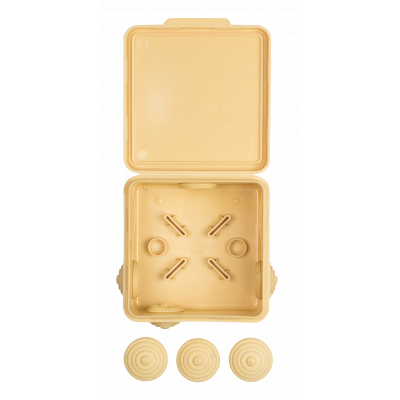 Фотография Коробка распаячная  КМР-030-031 с крышкой (80х80х50) 7 мембранных вводов светлое дерево IP54 EKF PROxima, артикул plc-kmr-030-031-s