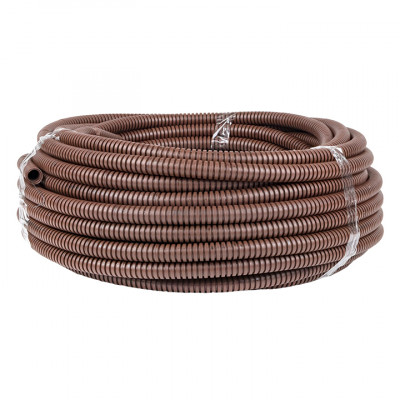 Фотография Труба гофрированная ПВХ с протяжкой d16 мм (25 м) темное дерево EKF-Plast, артикул tg-z-16d