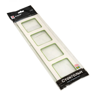 Фотография Стокгольм Рамка 4-местная белая с линией цвета зеленый EKF PROxima, артикул EAM-G-303-10