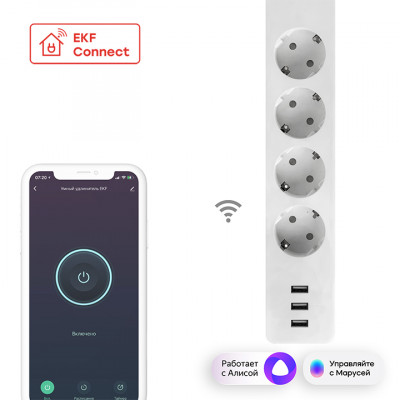 Фотография Умный удлинитель EKF Connect Wi-Fi c USB, артикул RCE-1-WF