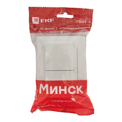 Фотография Минск Розетка 2-местная СП с/з с крышкой 16А белая с защ. штор. IP44 EKF, артикул ERR16-129-200-44