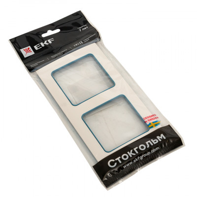 Фотография Стокгольм Рамка 2-местная белая с линией цвета синий EKF PROxima, артикул EXM-G-305-30