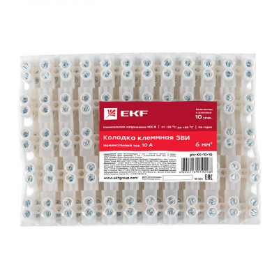 Фотография Колодка клеммная (10мм) 10А (10шт.) EKF PROxima, артикул plc-KK-10-10