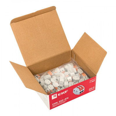 Фотография Строительно-монтажная клемма СМК 222-412 с рычагом 2 отверстия 0,08-2,5мм2 (100шт.) EKF PROxima, артикул plc-smk-412