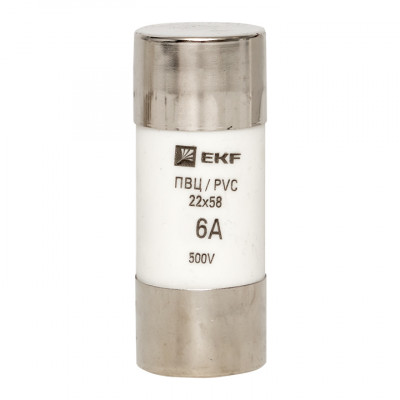 Фотография Плавкая вставка цилиндрическая ПВЦ (22х58)   6А EKF PROxima, артикул pvc-22x58-6