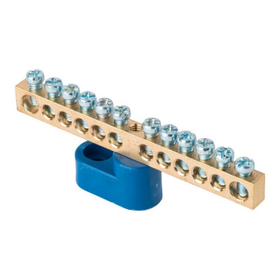 Фотография Шина 0 N (6х9мм) 12 отверстий латунь синий угловой изолятор EKF PROxima, артикул sn0-63-12-1