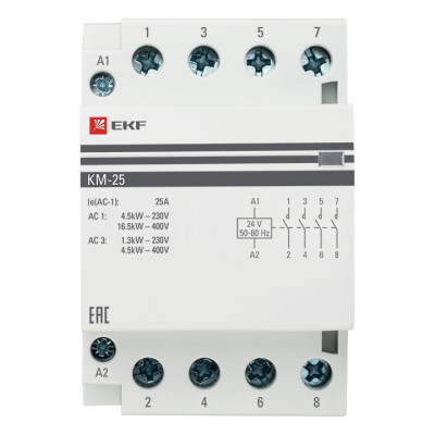 Фотография КМ 25А 4NО (3 мод.) 24В АС EKF PROxima, артикул km-3-25-40-24v