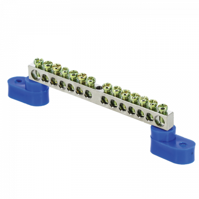 Фотография Шина 0 N (6x9мм) 14 отв. цинк 2 синих угловых изолятора EKF PROxima, артикул sn1-63-14-2
