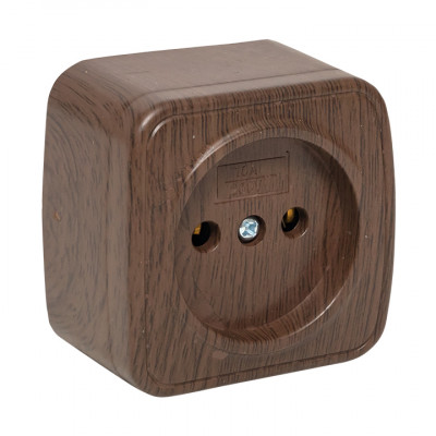Фотография Розетка 1-местная ОП Минск 10А без заземления тёмное дерево EKF, артикул EGR10-022-40