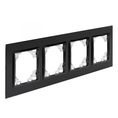 Фотография Минск Рамка 4-местная стеклянная черная EKF Basic, артикул ERM-G-404-70