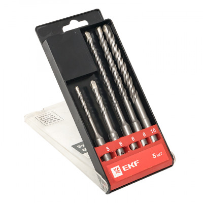Фотография Набор буров по бетону SDS-plus (5/110, 6/110, 6/160, 8/160, 10/160) 2 резца 4S спираль EKF Master, артикул db-h5-2x4
