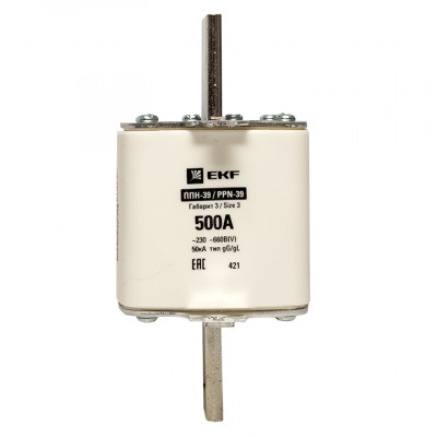 Фотография Плавкая вставка ППН-39 630/500А габарит 3 EKF PROxima, артикул fus-39/630/500