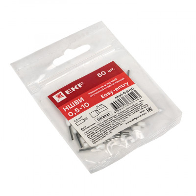 Фотография Наконечник штыревой втулочный  НШвИ 0,5-10 (50шт.) EKF PROxima, артикул nhvi-0.5-10
