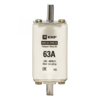 Фотография Плавкая вставка ППН-33 160/ 63А габарит 00 EKF PROxima, артикул fus-33/160/63