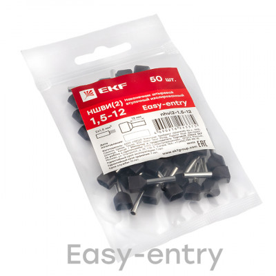 Фотография Наконечник штыревой втулочный  НШвИ(2) 1,5-12 (50шт.) EKF, артикул nhvi2-1.5-12