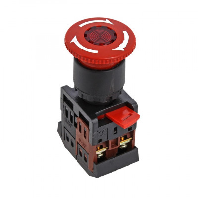 Фотография Кнопка ANE-22 поворотная c блокировкой и подстветкой NO+NC Грибок EKF PROxima, артикул pbn-ane