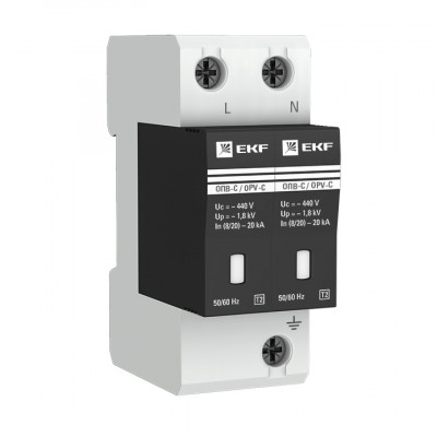 Фотография Ограничитель импульсных напряжений ОПВ-C/2P In 20кА 400В с сигн. EKF PROxima, артикул opv-c2