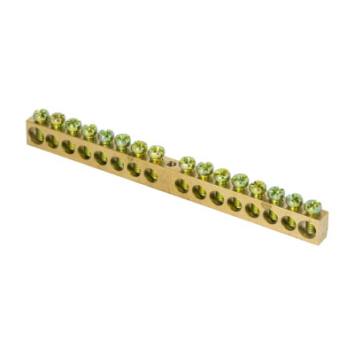 Фотография Шина PEN ноль-земля (8х12мм) 16 отверстий латунь крепеж по центру EKF PROxima, артикул sn0-125-16-c