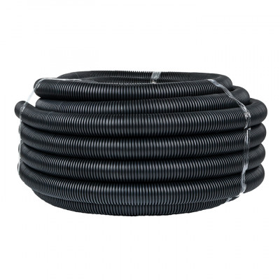 Фотография Труба гофрированная негорючая безгалогеновая FRHF с протяжкой d40 мм (25 м) черная EKF-Plast, артикул FRHF-40