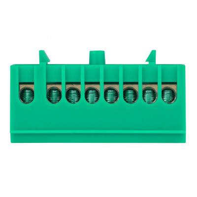 Фотография Шина 0 PE (6х9мм) 8 отверстий латунь зеленый изолированный корпус на DIN-рейку EKF PROxima, артикул sn0-63-8-ig