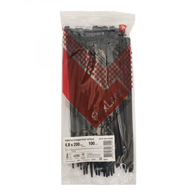 Фотография Хомут P6.6 стандартный (ч), 4.8x200 (100шт) FlexLock PROxima, артикул plc-fl-ctsb-4.8x200