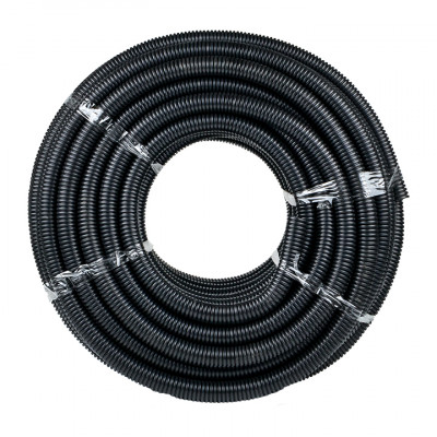 Фотография Труба гофрированная негорючая безгалогеновая FRHF с протяжкой d32 мм (50 м) черная EKF-Plast, артикул FRHF-32