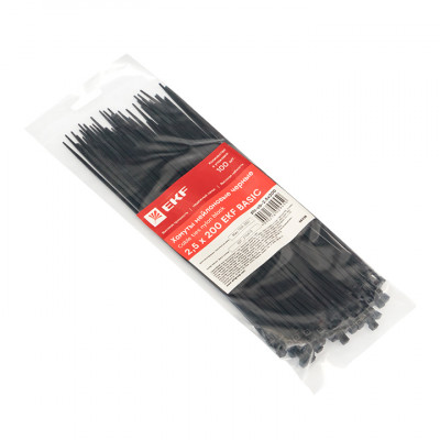 Фотография Хомут нейлоновый черный (2,5х200) (100шт.) EKF Basic, артикул plc-cb-2.5x200