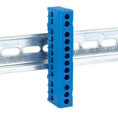 Фотография Шина 0 N (6х9мм) 12 отверстий латунь синий изолированный корпус на DIN-рейку EKF PROxima, артикул sn0-63-12-ib