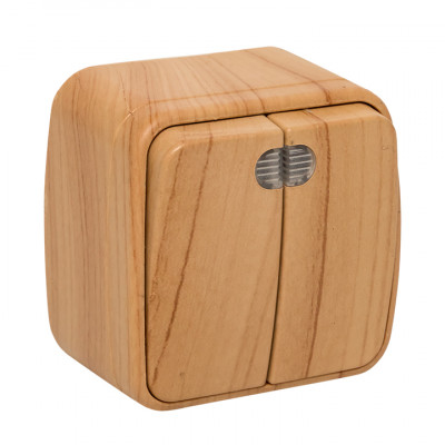 Фотография Выключатель 2-клавишный ОП Минск 10А с индикатором светлое дерево EKF, артикул EGV10-123-30