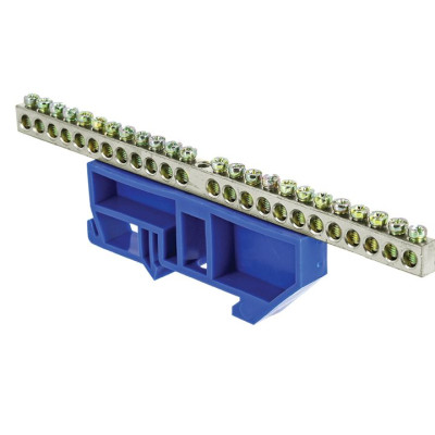 Фотография Шина 0 N (6x9мм) 24 отв. цинк синий изолятор на DIN-рейку EKF PROxima, артикул sn1-63-24-d
