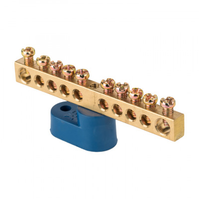 Фотография Шина 0 N (6х9мм) 10 отверстий латунь синий угловой изолятор EKF PROxima, артикул sn0-63-10-1
