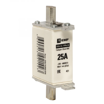 Фотография Плавкая вставка ППН-33 100/ 25А габарит 00С EKF PROxima, артикул fus-33/100/25