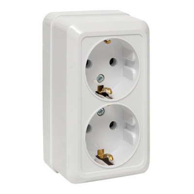 Фотография Рим Розетка 2-местная 16А с заземлением керам. белая EKF, артикул ENR16-128-10C