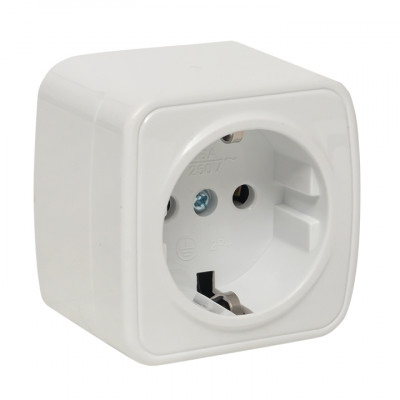 Фотография Минск Розетка 1-местная ОП 16А с заземлением белая  EKF Basic, артикул EGR16-028-10