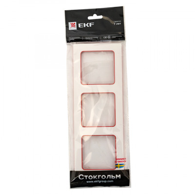 Фотография Стокгольм Рамка 3-местная белая с линией цвета красный EKF PROxima, артикул EAM-G-304-10