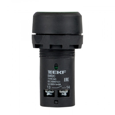 Фотография Кнопка SW2C-11 с фиксацией зеленая NO+NC EKF PROxima, артикул sw2c-11f-g