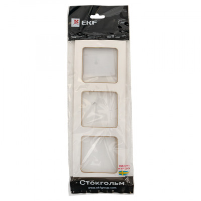 Фотография Стокгольм Рамка 3-местная белая с линией цвета шампань EKF PROxima, артикул EAM-G-302-20