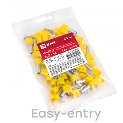 Фотография Наконечник штыревой втулочный изолированный НШвИ(2)  6,0-14 (50шт.) EKF PROxima, артикул nhvi2-6.0-14