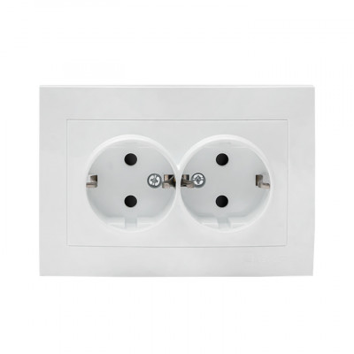 Фотография Валенсия розетка 2-местная с/з 16А белая с защ. штор. EKF PROxima, артикул EWR16-128-10