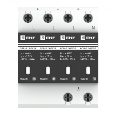 Фотография Ограничитель импульсных напряжений ОПВ-B/4P In 30кА 400В с сигн. EKF PROxima, артикул opv-b4