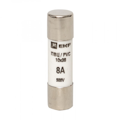 Фотография Плавкая вставка цилиндрическая ПВЦ (10х38)   8А EKF PROxima, артикул pvc-10x38-8