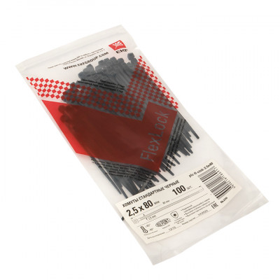 Фотография Хомут P6.6 стандартный (ч), 2.5x80 (100шт) FlexLock PROxima, артикул plc-fl-ctsb-2.5x80