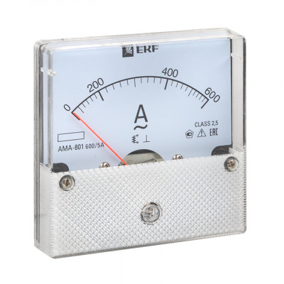 Фотография Амперметр AMA-801 аналоговый на панель (80х80) круглый вырез 600А трансф. подкл. EKF, артикул ama-801-600