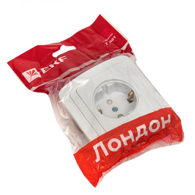 Фотография Лондон Розетка 1-местная с заземлением 16А белая с защ. штор. EKF PROxima, артикул EER16-028-100